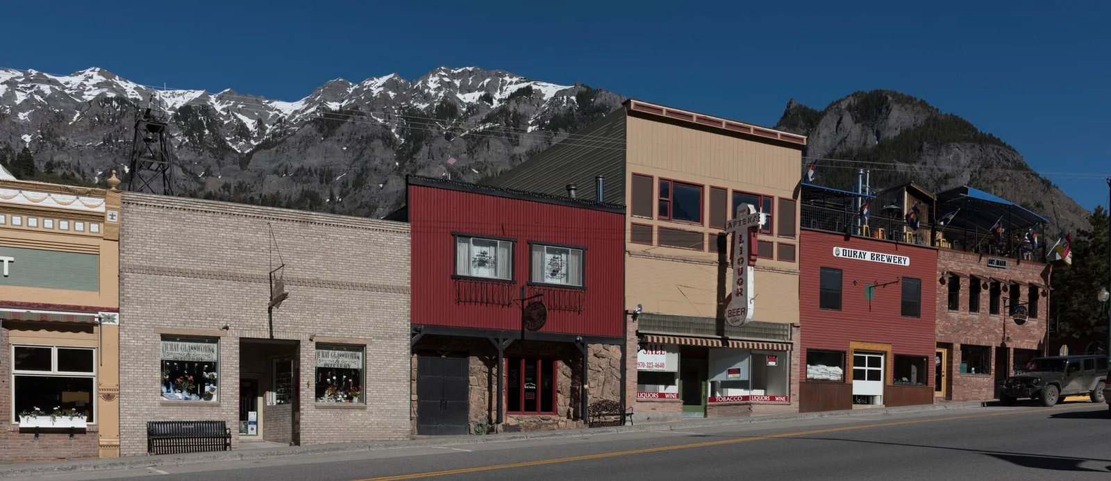 Main Street in Ouray, Colorado, a historic mining town ringed by hot springs