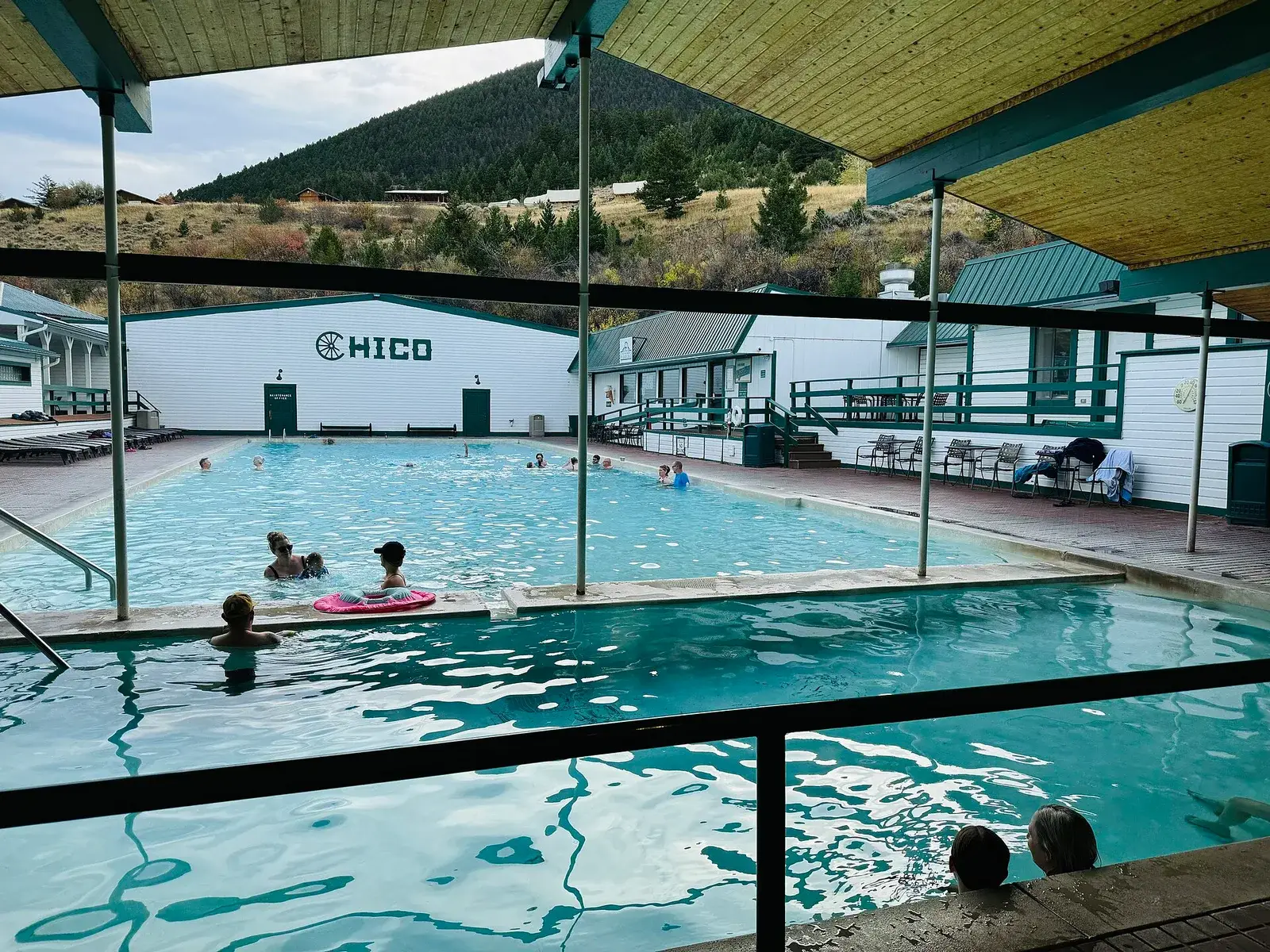 The outdoor pool at Chico Hot Springs resort in Pray, Montana