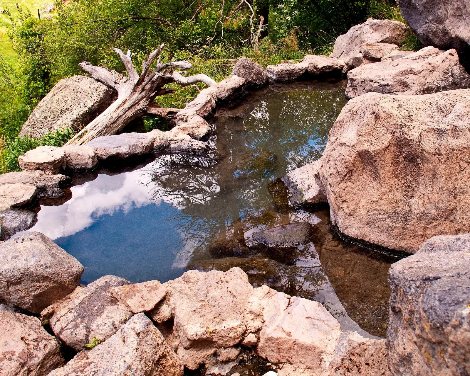 The rock-walled pool at Spence Hot Spring in the Jemez Mountains